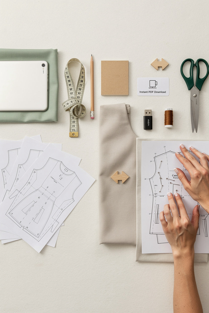 Seamless Symphony digital sewing pattern process - browse, customize, download, and print modern designs
